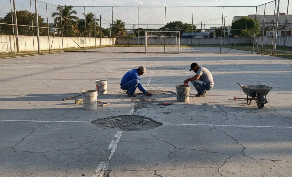 perbaikan lapangan futsal rusak