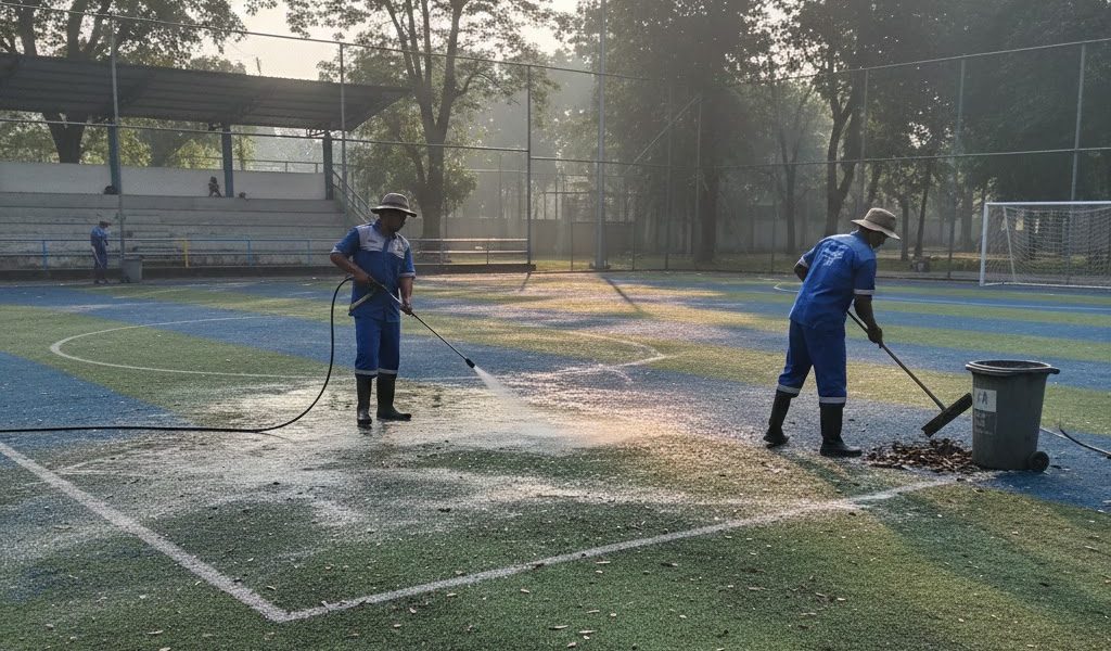 cara membersihkan lapangan futsal