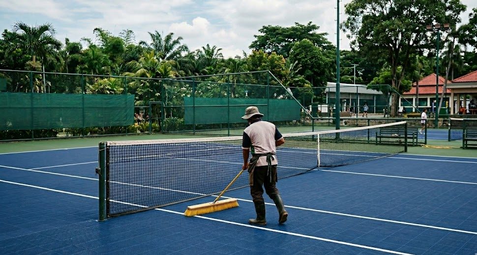 perawatan lapangan tenis outdoor