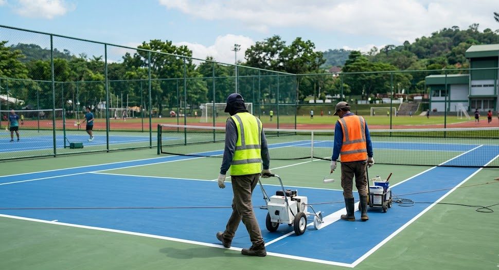 perawatan garis lapangan tenis